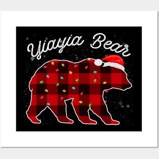 Yiayia Bear Santa Christmas Pajama Red Plaid Buffalo Family Funny Posters and Art